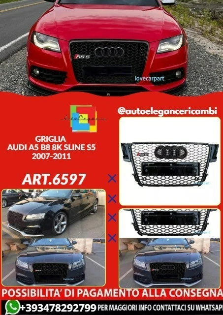 💕ART.6597 GRIGLIA NERA LUCIDA ADATTA PER AUDI A5 B8 8K SLINE S5 2007-2011💕