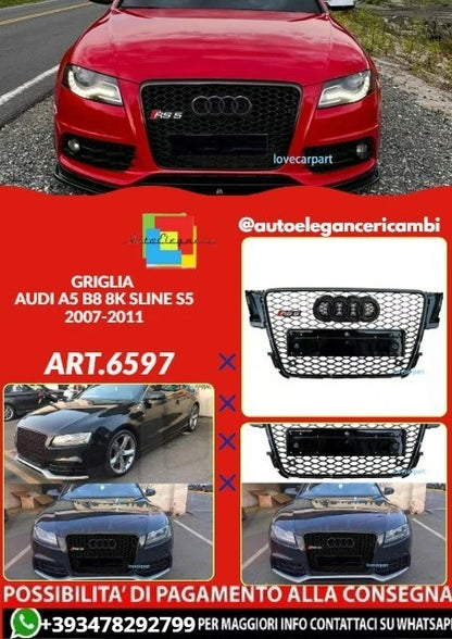 💕ART.6597 GRIGLIA NERA LUCIDA ADATTA PER AUDI A5 B8 8K SLINE S5 2007-2011💕