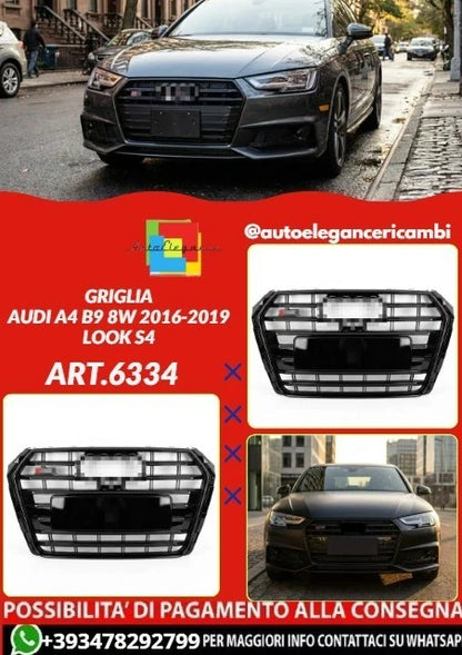 💕ART.6334 GRIGLIA NERA LUCIDA ADATTO PER AUDI A4 B9 8W 2016-2019 LOOK S4💕