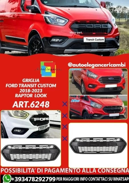 💕ART.6248 GRIGLIA NERA ADATTA PER FORD TRANSIT CUSTOM 2018-2023 RAPTOR LOOK💕