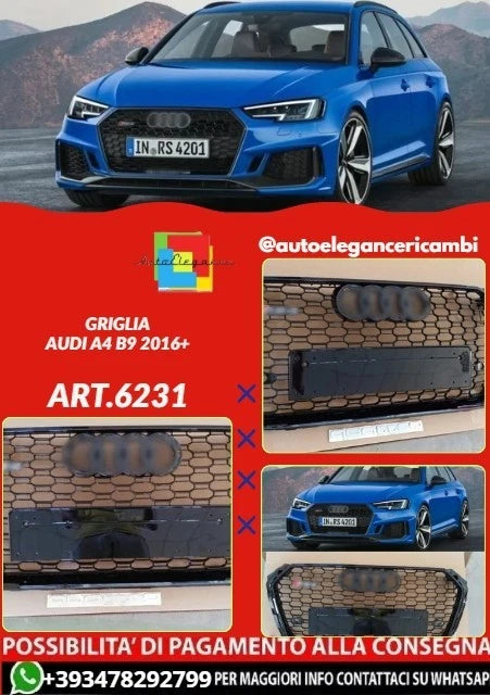 💕ART.6231 GRIGLIA NERA ADATTA PER AUDI A4 B9 2016+ RS4 LOOK💕