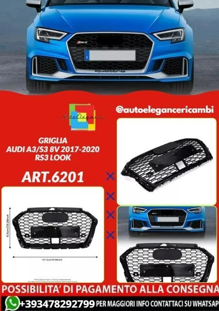 💕ART.6201 GRIGLIA NERA NIDO D'APE ADATTA PER AUDI A3/S3 8V 2017-202 LOOK RS3💕