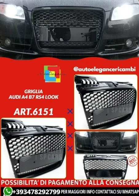 💕ART.6151 GRIGLIA NERA LUCIDA ADATTA PER AUDI A4 B7 2004-2007 RS4 LOOK💕