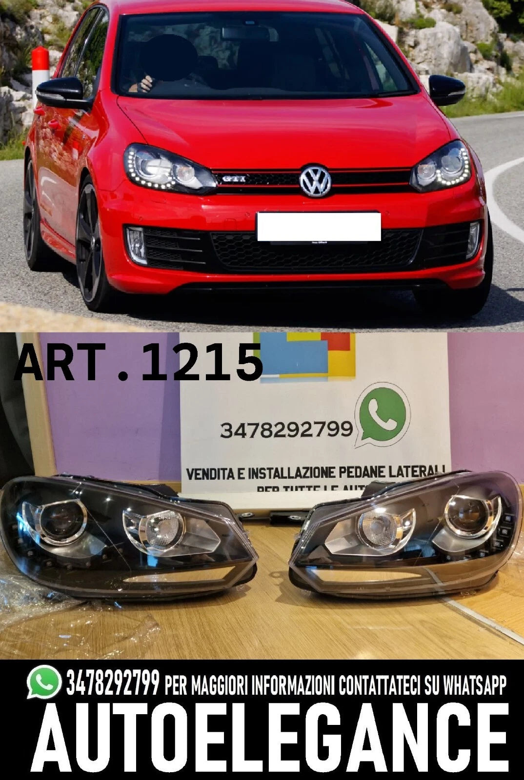 FARI ANTERIORI ADATTI PER VW GOLF 6 GTI GTD 2008-2013 DRL LED LOOK TUNING NERI