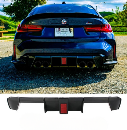 🔥ART.8663 DIFFUSORE POSTERIORE PER BMW M3 M4 G80 G82  NERO LUCIDO LABBRO LED🔥