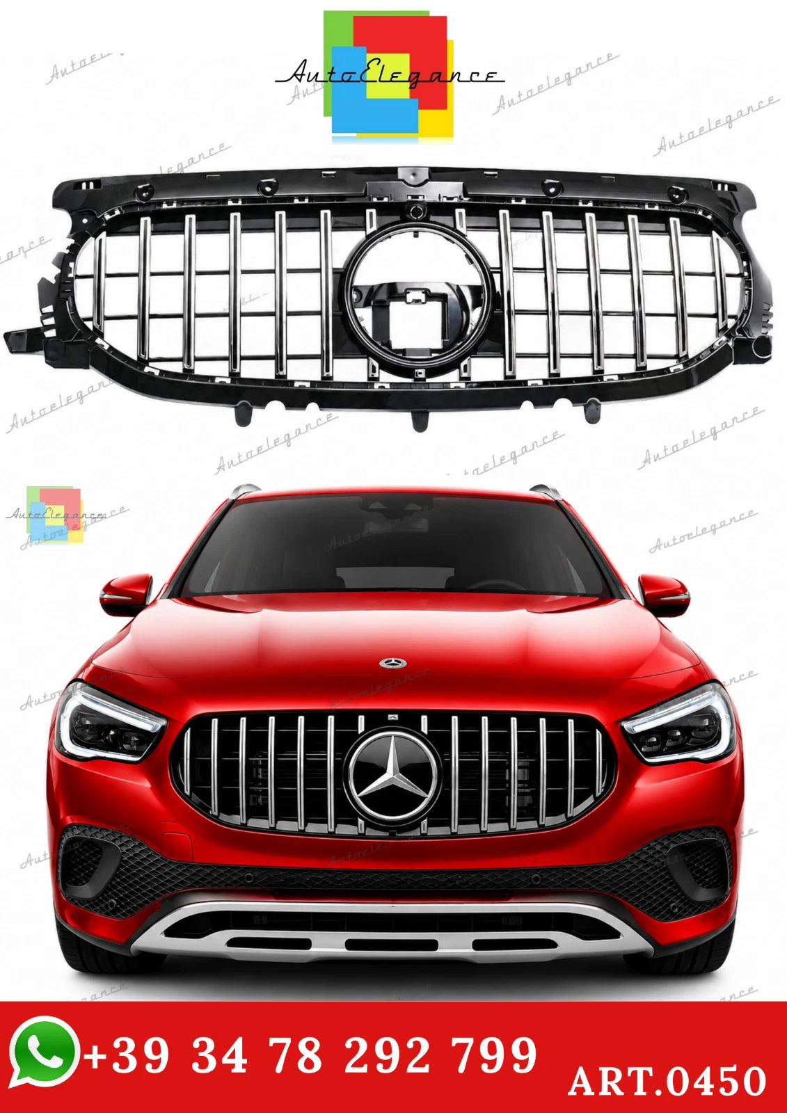 🔥ART.0450 GRIGLIA PER MERCEDES GLA H247 2020-2023 STANDARD LOOK GT CROMATA🔥