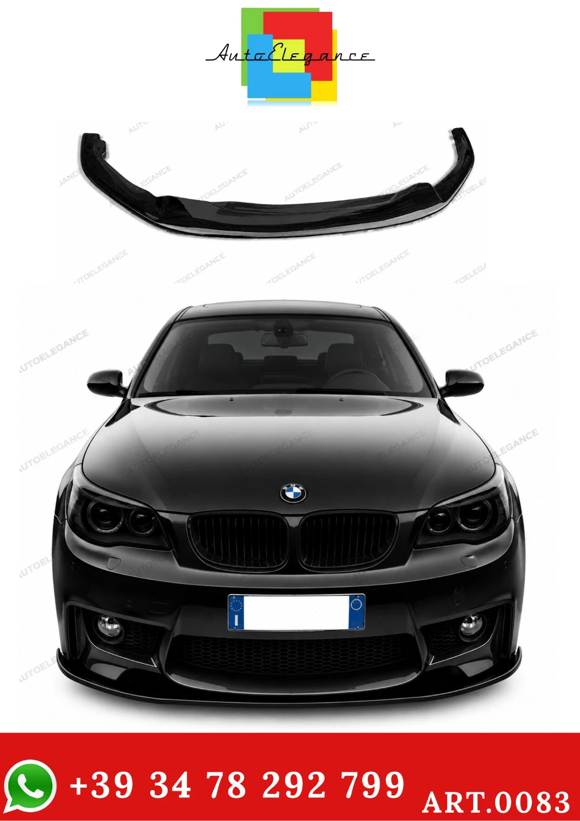 💫ART.0083 SPLITTER ANTERIORE NERO LUCIDO PER BMW SERIE 1 E81 E87 E82 E88 M1💫