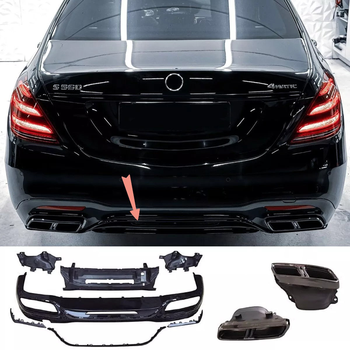 💯Diffusore+ Terminali Di Scarico (NOIR) Adatto Per Mercedes S W222 Lifting💯