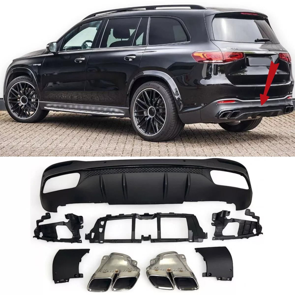 💎 Diffusore + Terminali di Scarico 2X2 (CROMO) 63 Per Mercedes X167 GLS💎