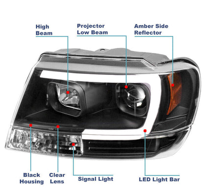 💫ART.6429 FARI LED TUBE LIGHT NERI per JEEP GRAND CHEROKEE 99-05 💫