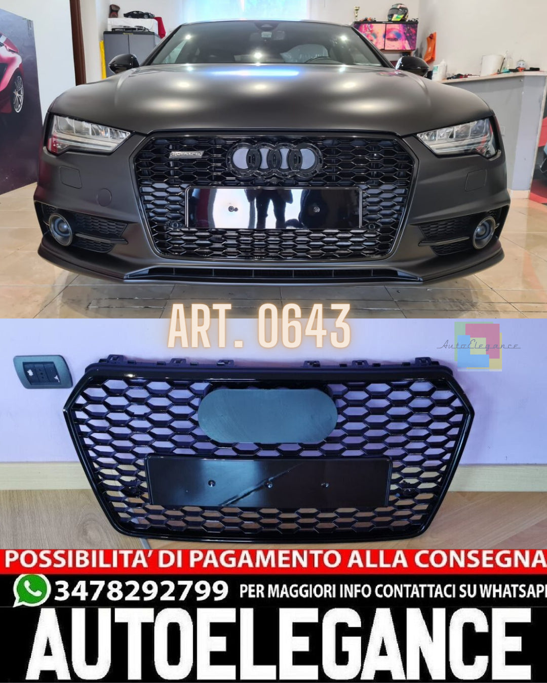 GRIGLIA ADATTA PER AUDI A7 4G 2015-2018 LOOK RS7 NERA DESIGN SPORTIVO