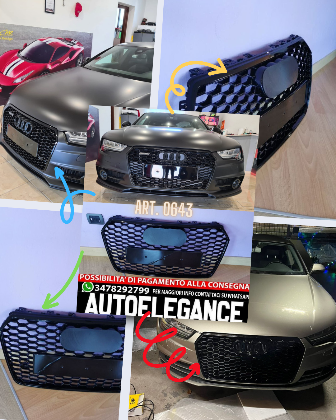 GRIGLIA ADATTA PER AUDI A7 4G 2015-2018 LOOK RS7 NERA DESIGN SPORTIVO