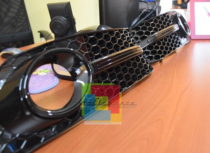 ✨FOG LIGHT GRILLS FOR AUDI A4 B8 2007-2011 STANDARD RS4 LOOK GLOSSY BLACK ABS✨