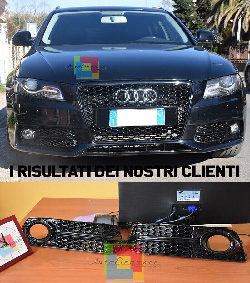 ✨FOG LIGHT GRILLS FOR AUDI A4 B8 2007-2011 STANDARD RS4 LOOK GLOSSY BLACK ABS✨