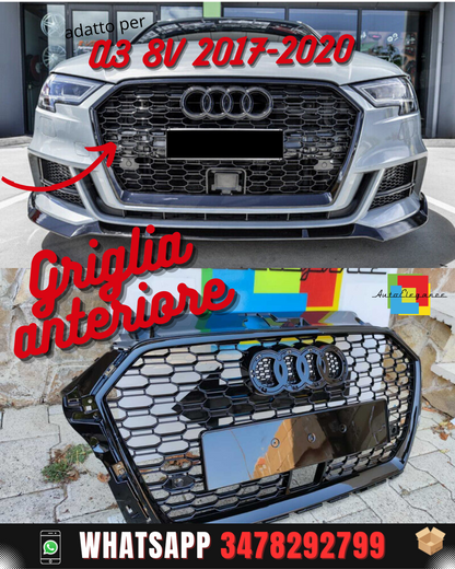 💎GRIGLIA PER AUDI A3 8V 2017-2020 NIDO D'APE TOTAL BLACK RS3 FORO ACC RADAR💎