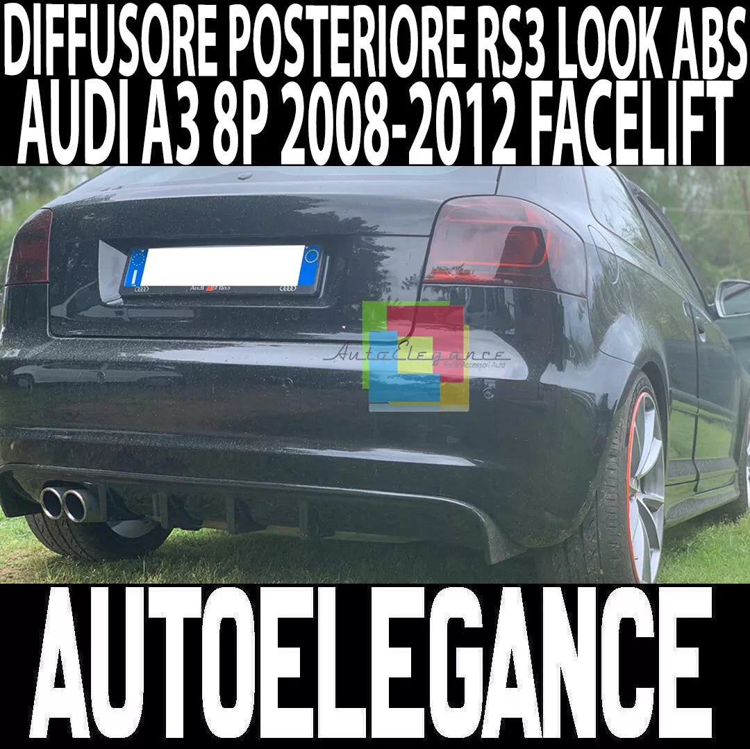 DIFFUSORE POSTERIORE AUDI A3 S3 8P 3 & 5 PORTE 2008-2012 SOTTO PARAURTI RS3 .-1