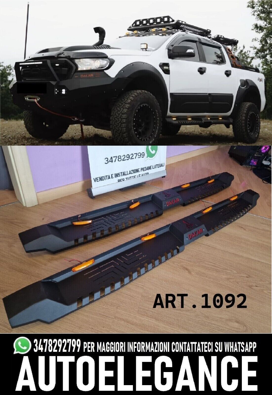 PEDANE ADATTE PER FORD RANGER T6 2011+ LOOK DAKAR OFF ROAD NERO OPACO CON LED