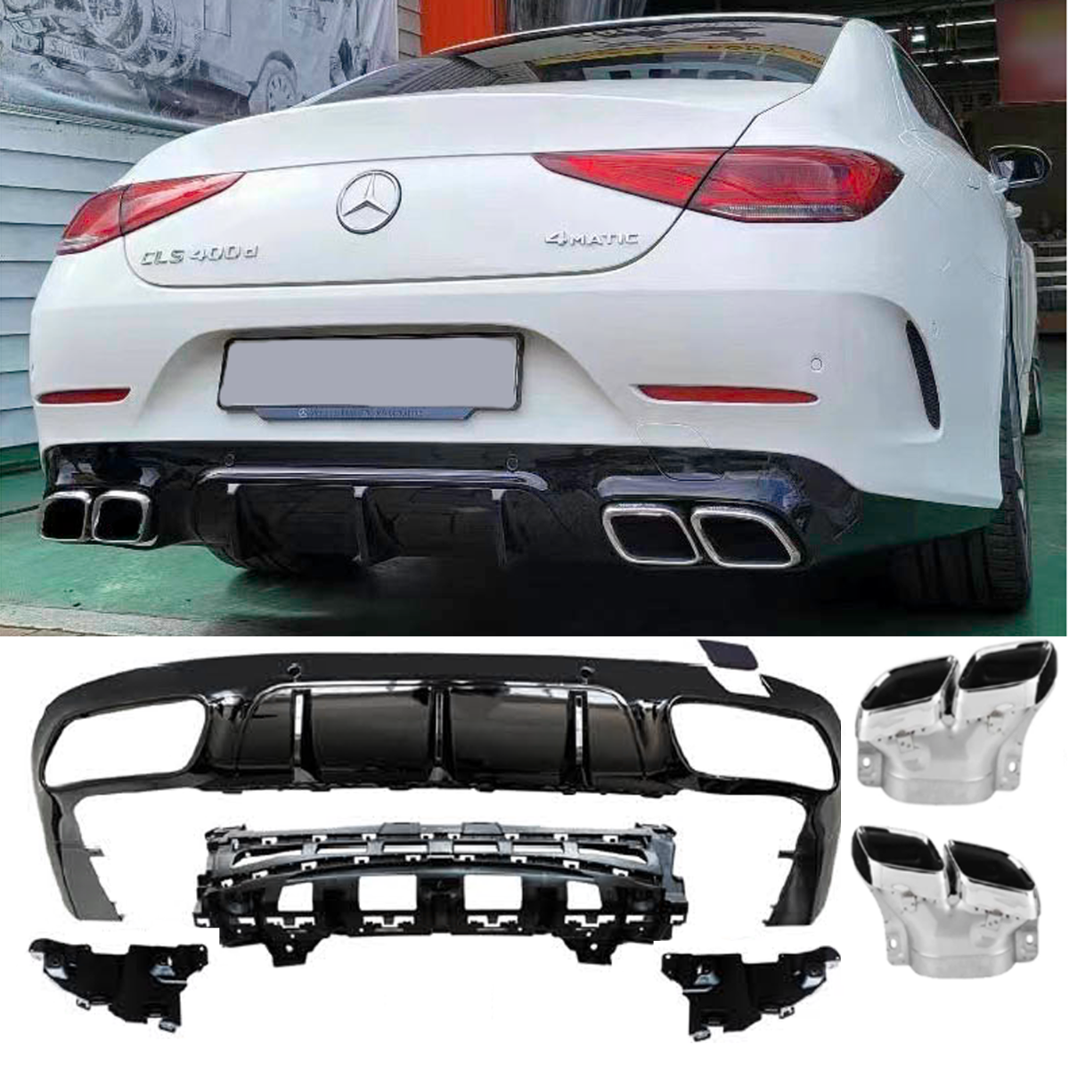 Per Mercedes X257 C257 CLS Diffusore + Paraurti Scarico 2X2 (CROMATO) 63 OTTICA