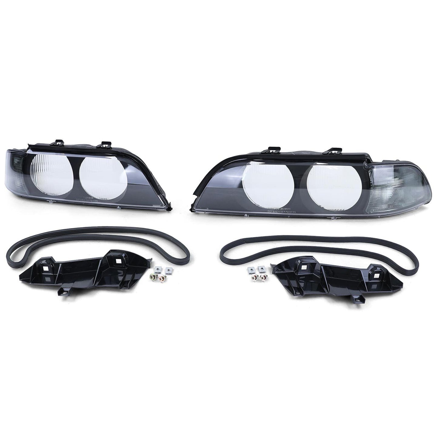 Pair of Headlight Lenses Black Smoke TYC compatible for BMW 5 Series E39 
