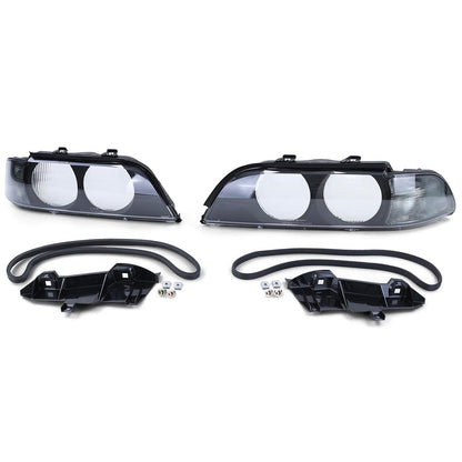 Pair of Headlight Lenses Black Smoke TYC compatible for BMW 5 Series E39 