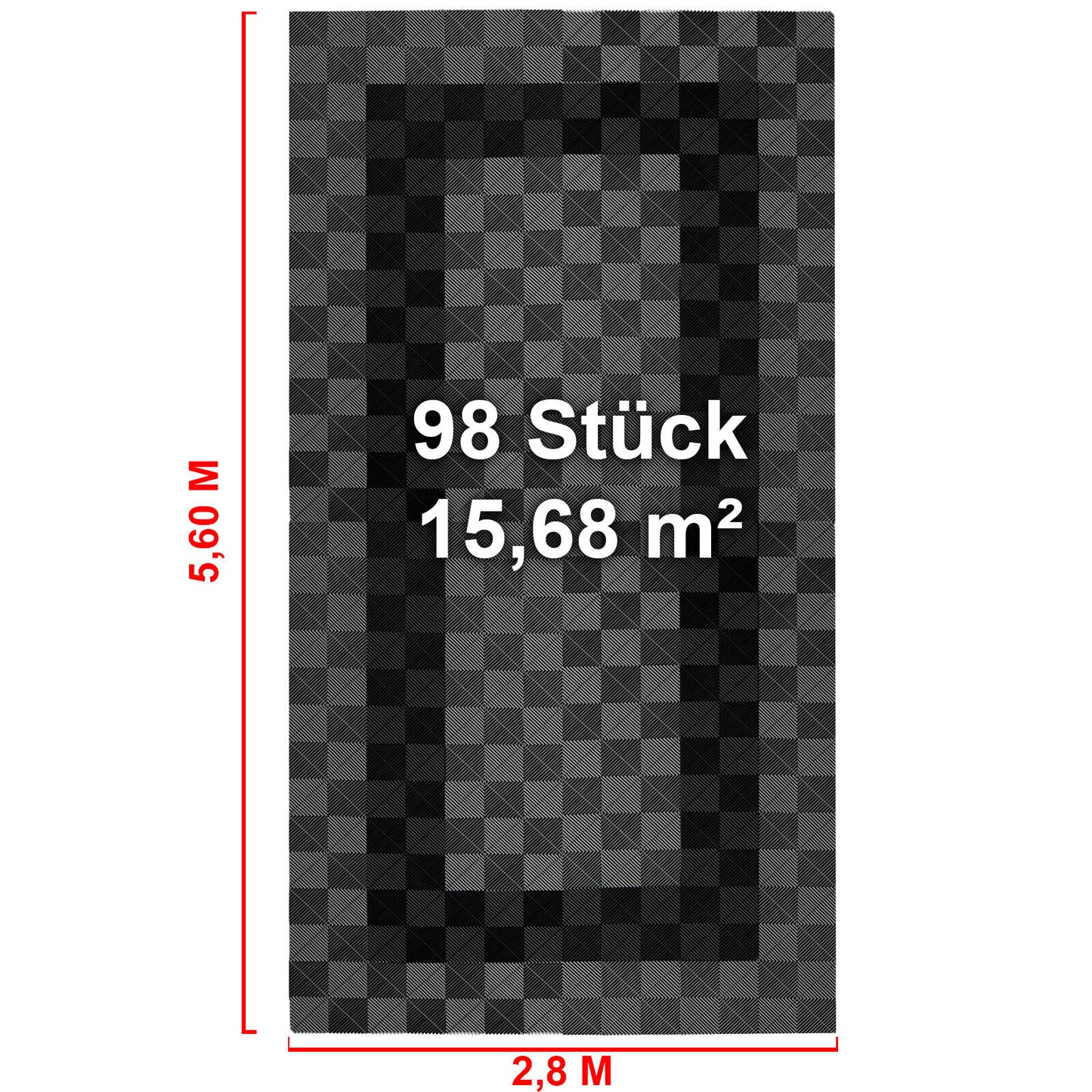 Performance Showroom Garage Floor 280cmx560cm =15.68m² Black Grey Square 