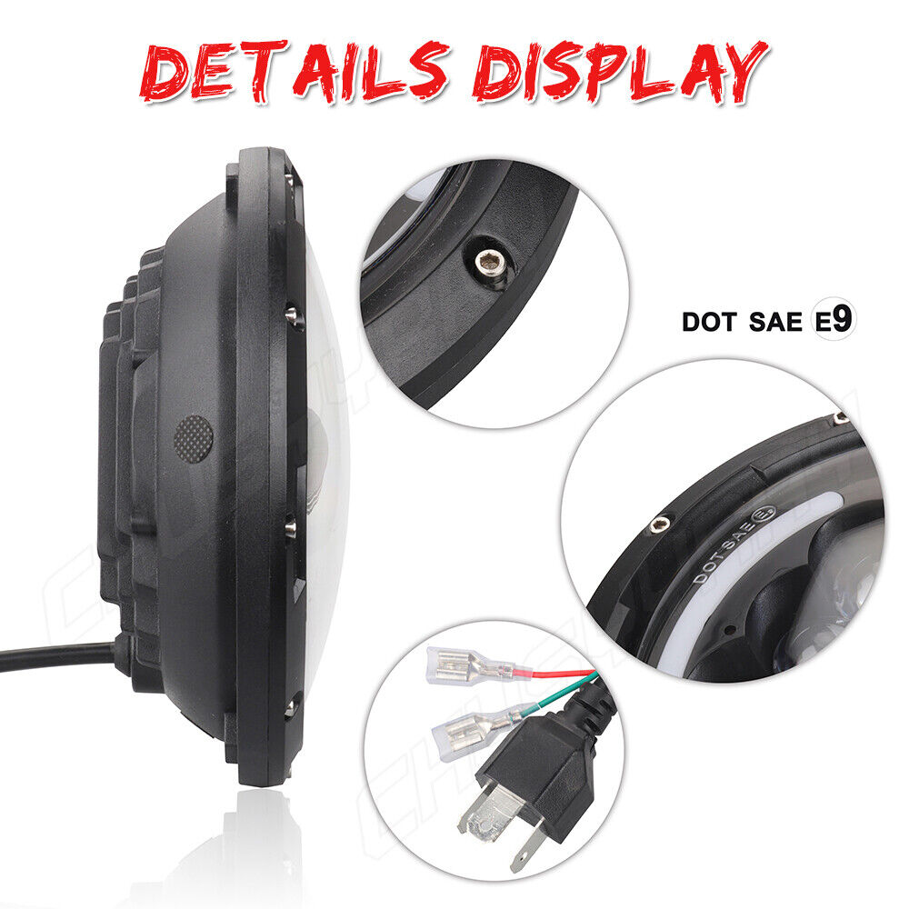 Coppia Fari A LED Rotondi Da 7Pollici Cromati HI-LO Per Chevy C10 Camaro Pick-up AUTOELEGANCERICAMBI