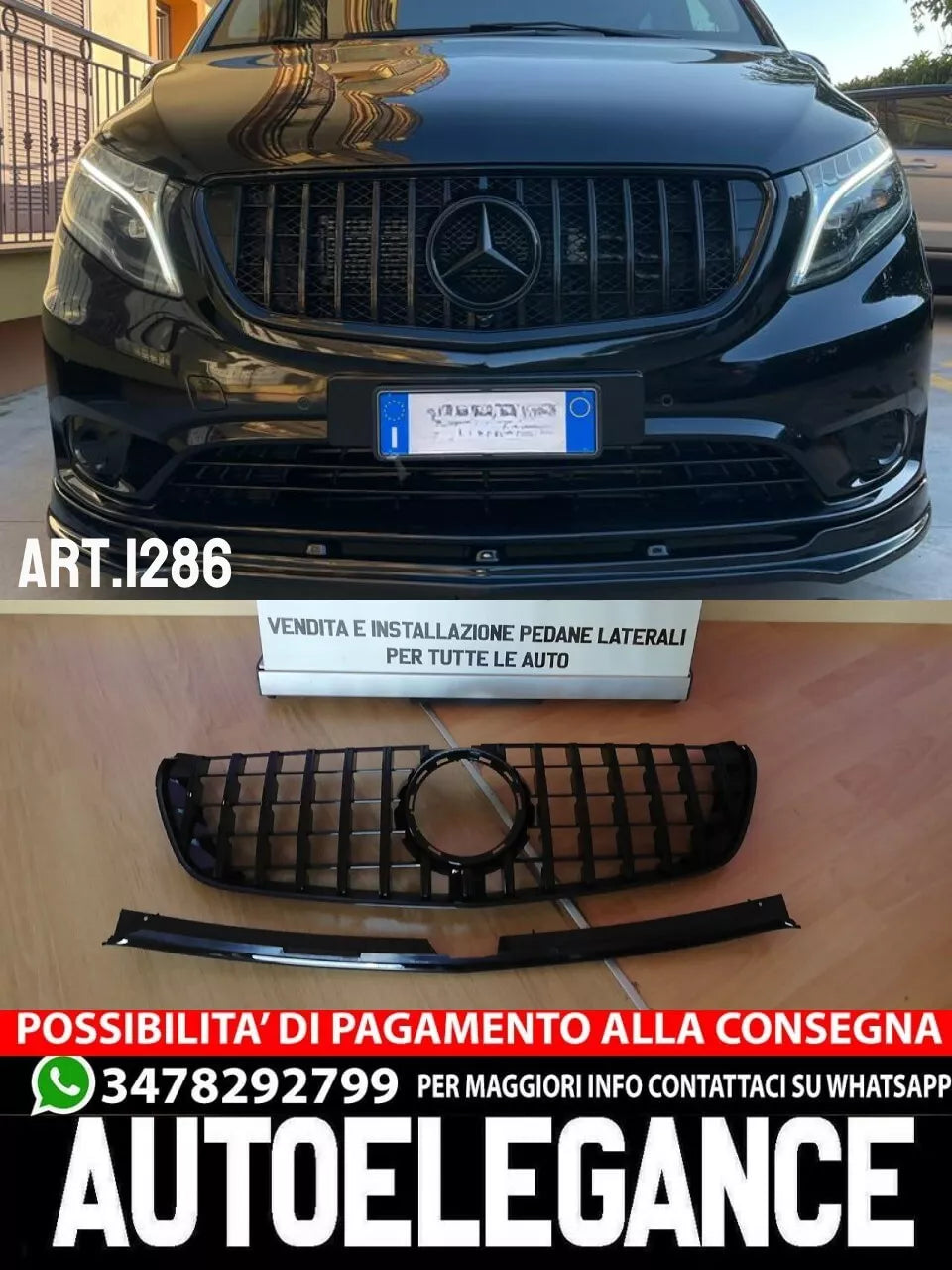 GRILLE SUITABLE FOR MERCEDES V CLASS W447 2014-2019 AMG GT LOOK GLOSSY BLACK 