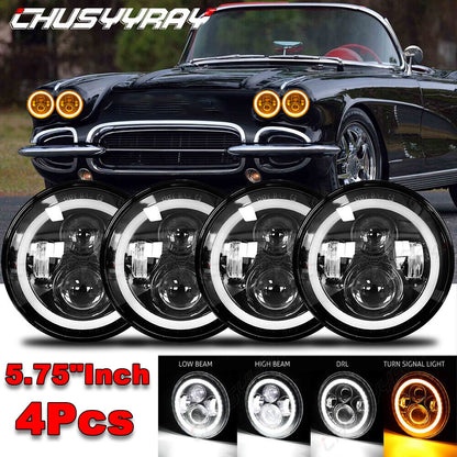 4pcs 5.75" 5-3/4 Halo LED Headlights Hi/Lo For Chevy Corvette 62-82 Chevelle