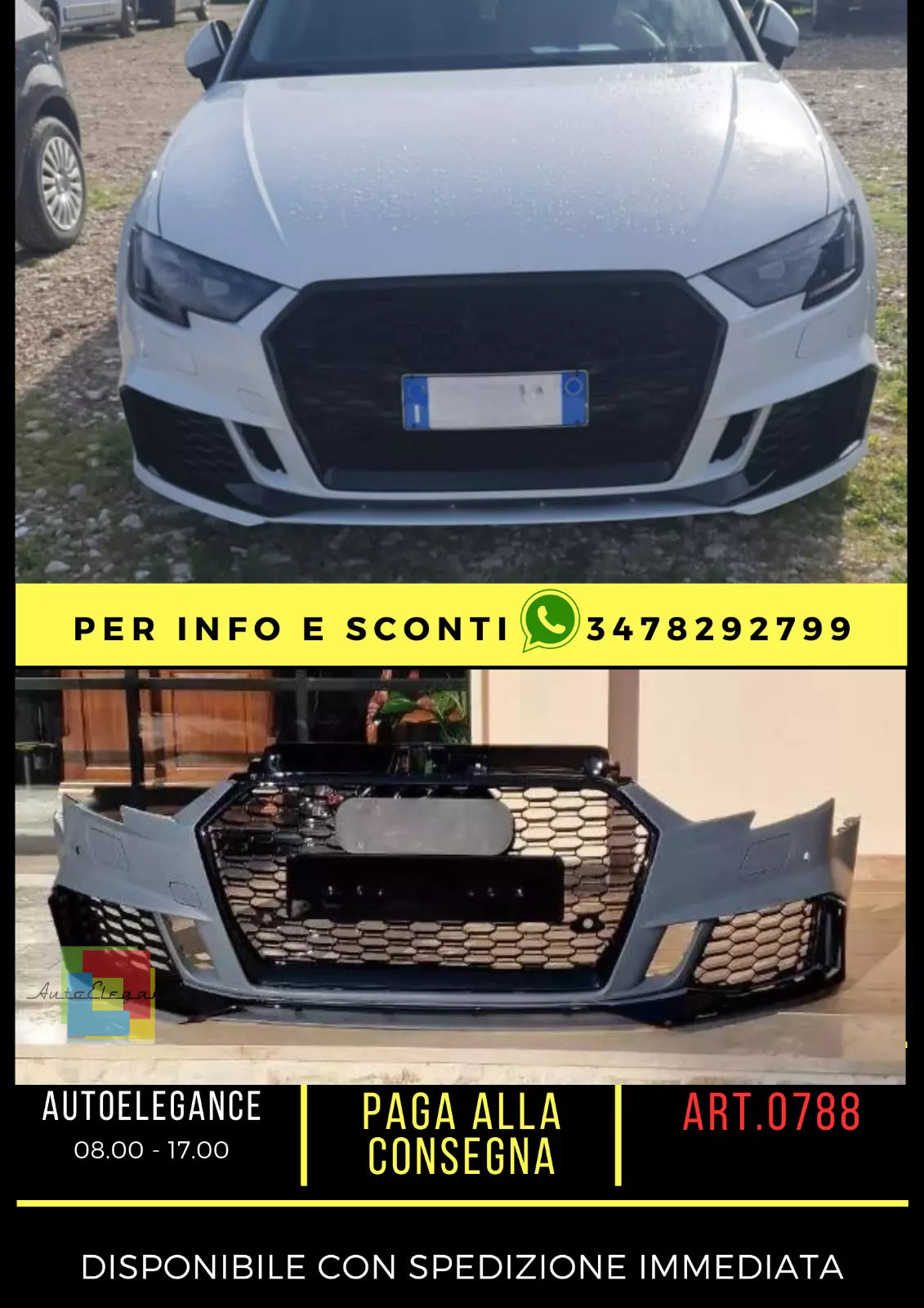 ✨PARAURTI ANTERIORE ADATTO PER AUDI A3 8V 2017-2020 HATCHBACK LOOK RS3✨