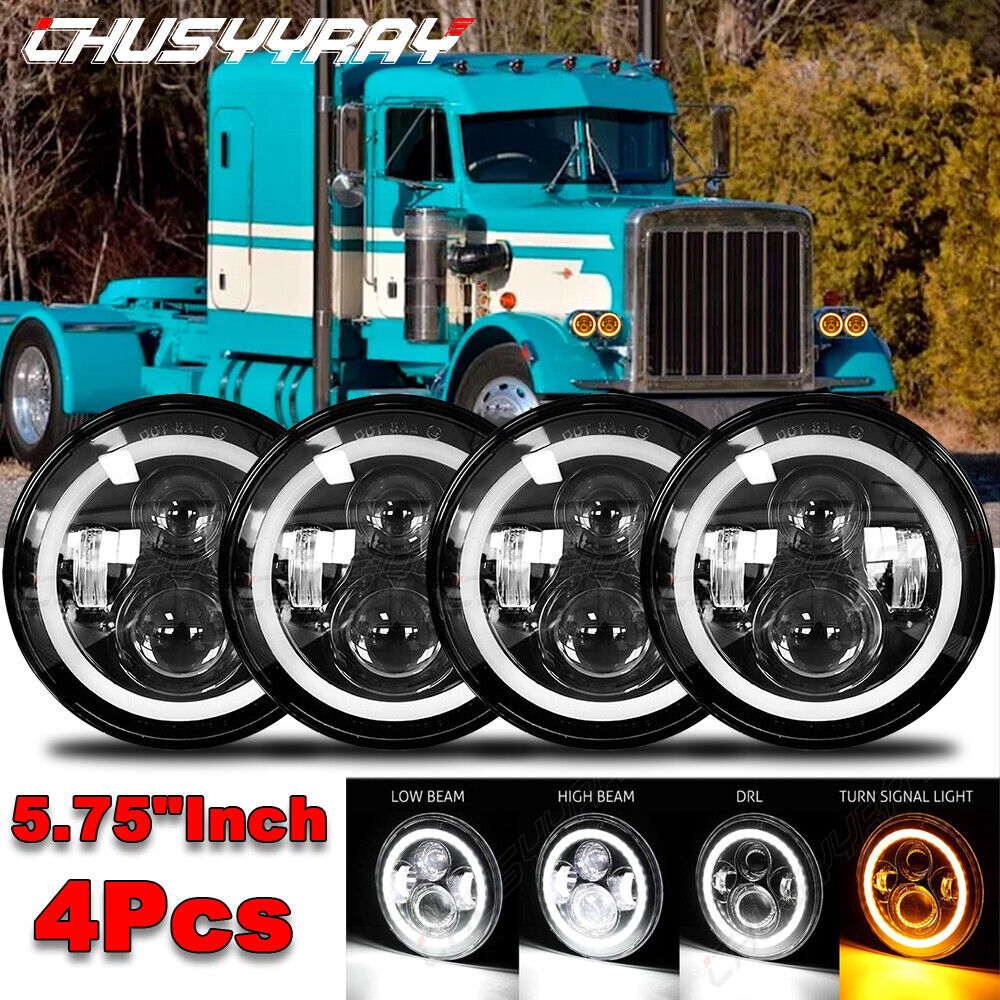 4X Round 5 3/4" 5.75inch LED Headlights HI/LO Beam for Peterbilt 348 359 349