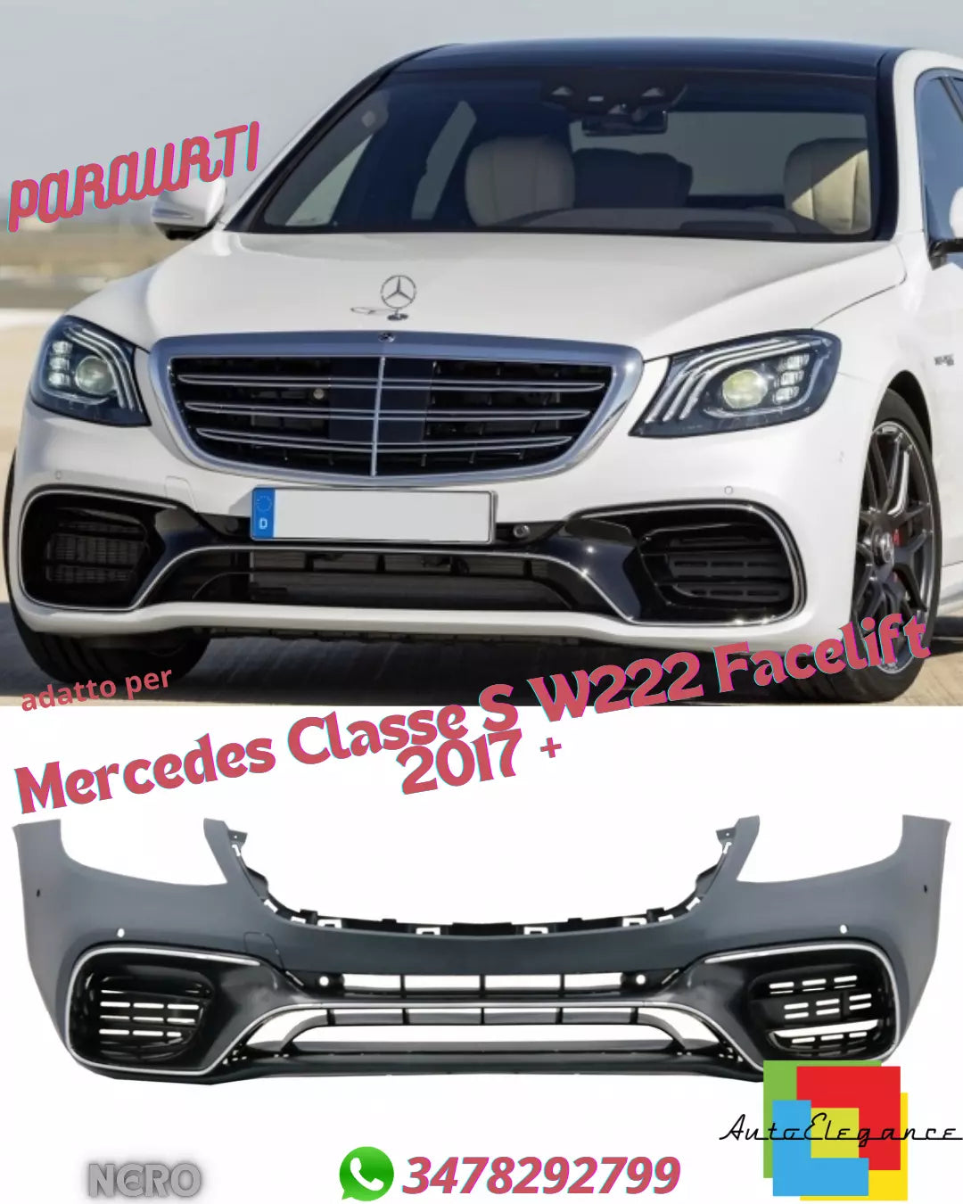 💎Paraurti anteriore adatto per Mercedes Classe S W222 Facelift 2017+ design S63-