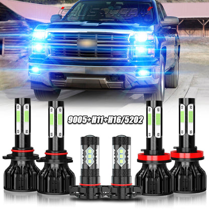 For Chevy Silverado 1500 2500 HD 2007-2015 8000K LED headlights + fendin bulb KIT 