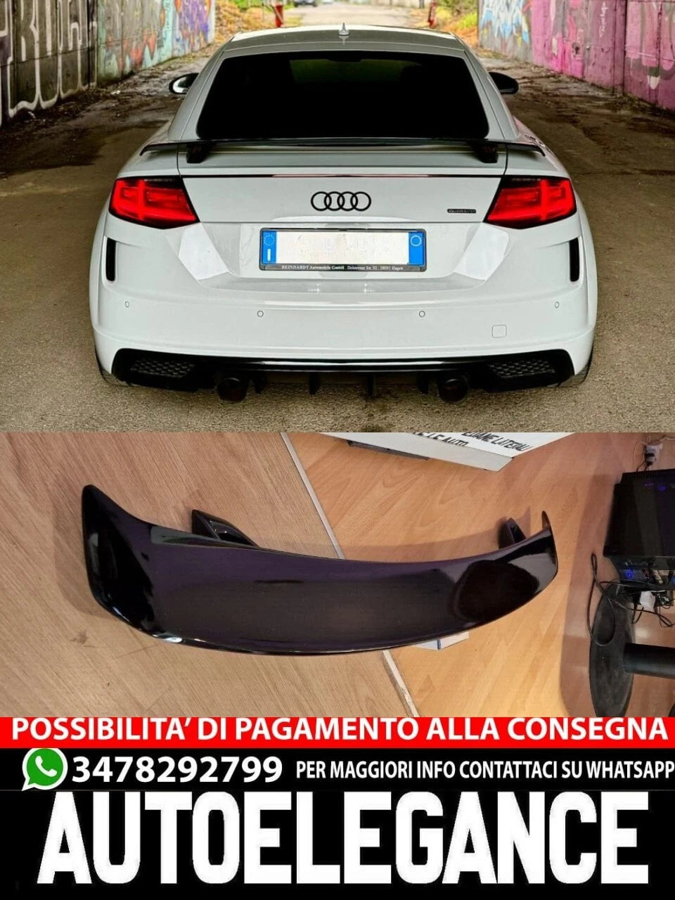 AUDI TT FV 8S 2015-2020 SPOILER COFANO POSTERIORE LOOK TTS TTRS NERO LUCIDO