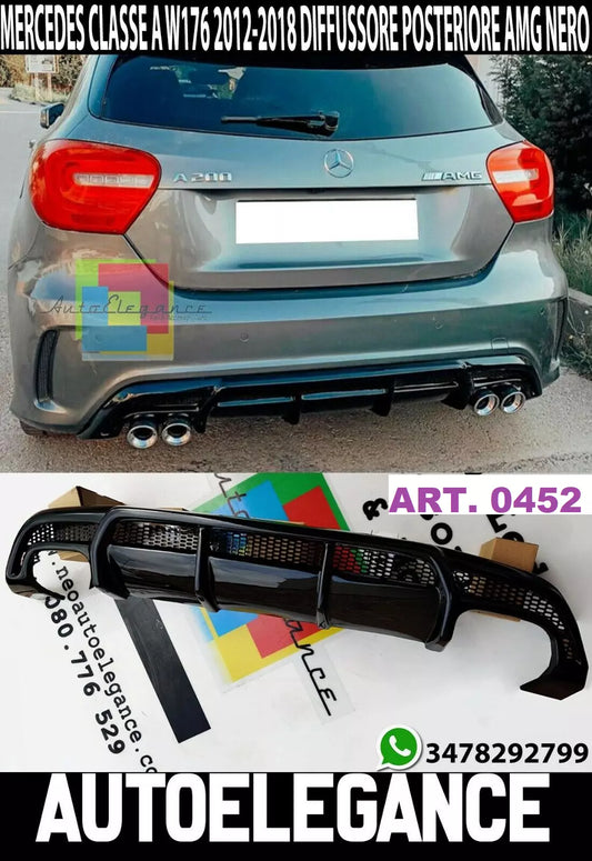 MERCEDES CLASSE A W176 DIFFUSORE SOTTO PARAURTI POSTERIORE ABS NERO LUCIDO AMG