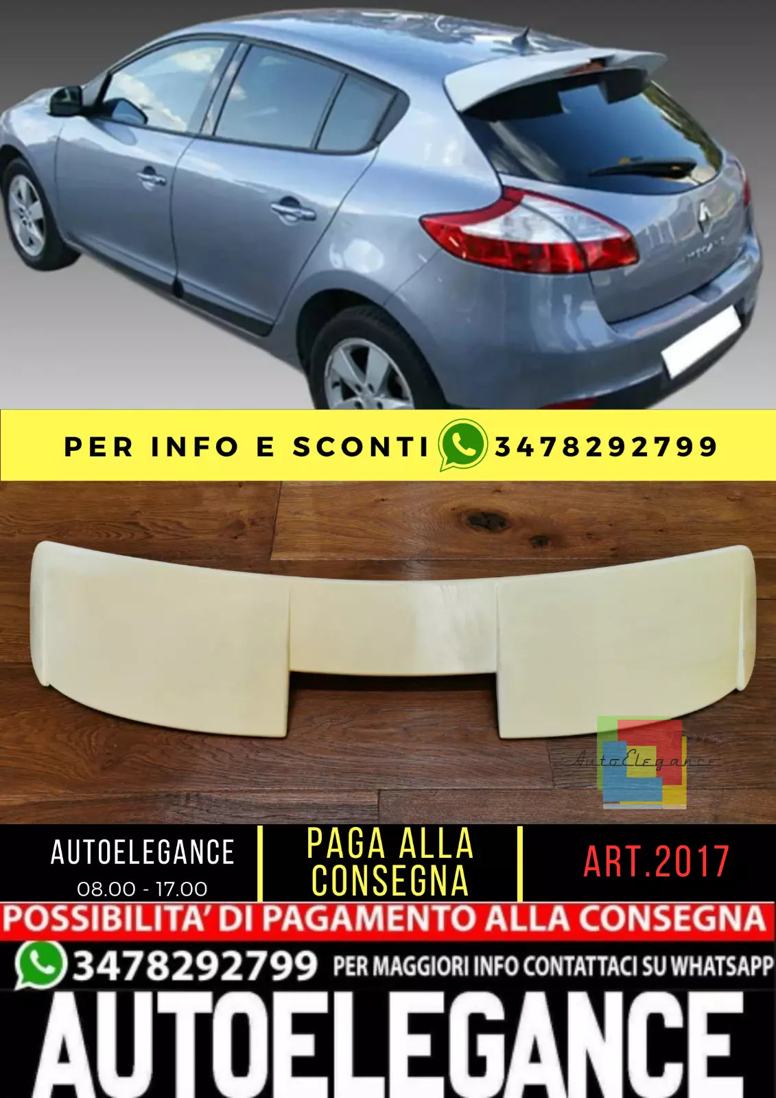 ⭐2017 SPOILER ADATTO PER RENAULT MEGANE MK3 2008-2016 GREZZO⭐