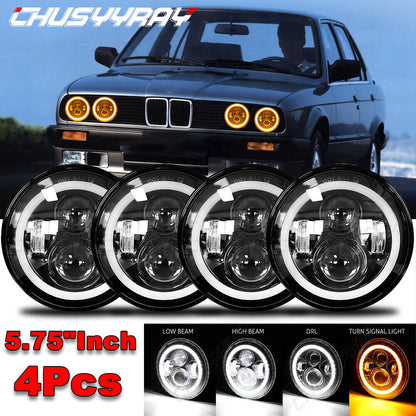 4x 5-3/4 5.75" LED Headlight H4 Lights Fit BMW 325i 528i 535i 735i E30