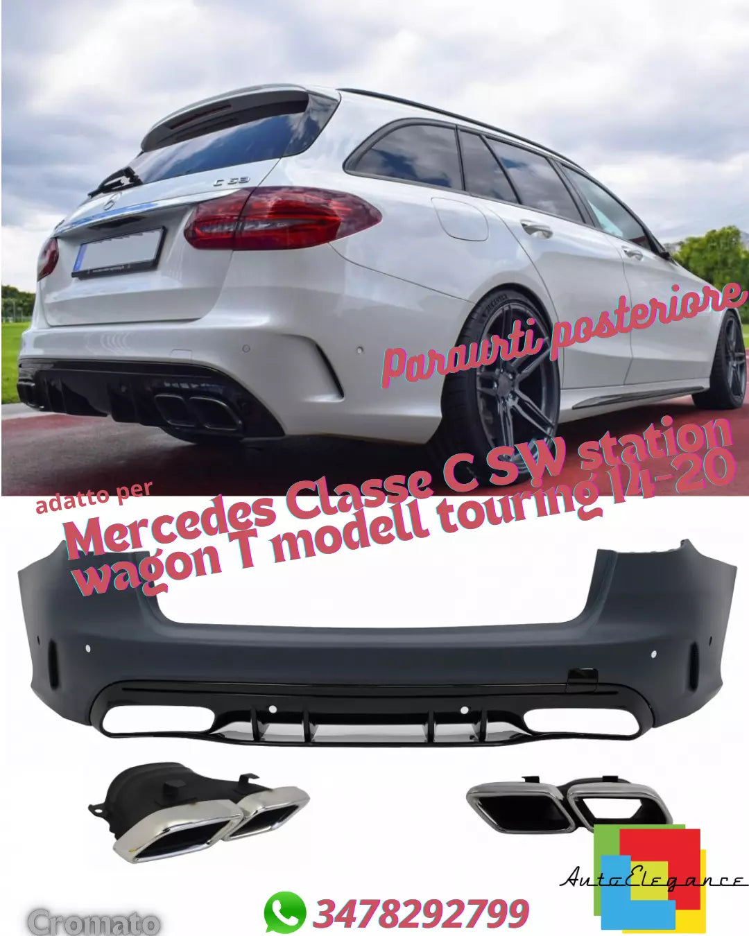 ⭐Paraurti posteriore adatto per Mercedes Classe C w205 station wagon 2014-2020