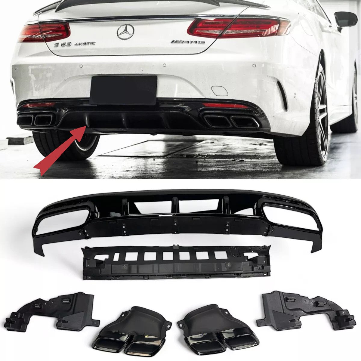 ✨Diffusore+ Terminali Di Scarico (NERO) Adatto Per Mercedes S-KL. C217.✨