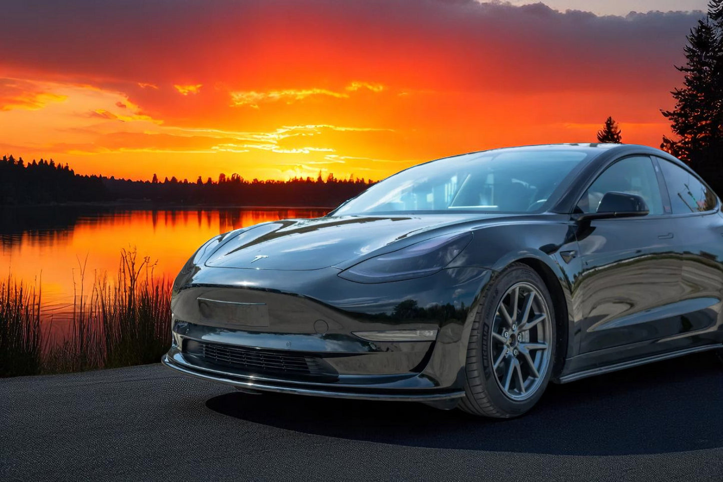 🔥Splitter Anteriore Nero Lucido in ABS per Tesla Model 3 🔥