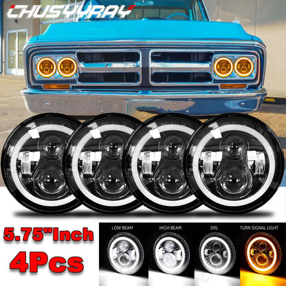 4PC 5 3/4" 5.75" LED Round Headlights for GMC C15/C1500 C25/C2500 Pickup 1969-72