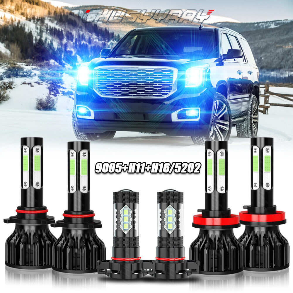 For GMC Yukon XL 2015-2018 2019 6pc LED Headlights and Fog Lights Combo Kit 