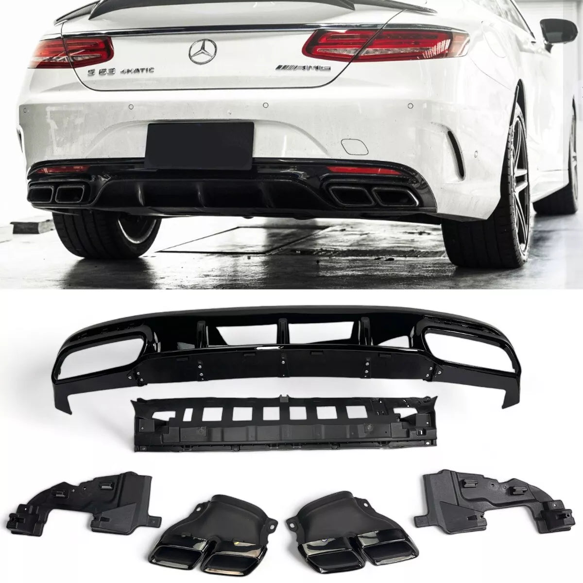 ✨Diffusore+ Terminali Di Scarico (NERO) Adatto Per Mercedes S-KL. C217.✨