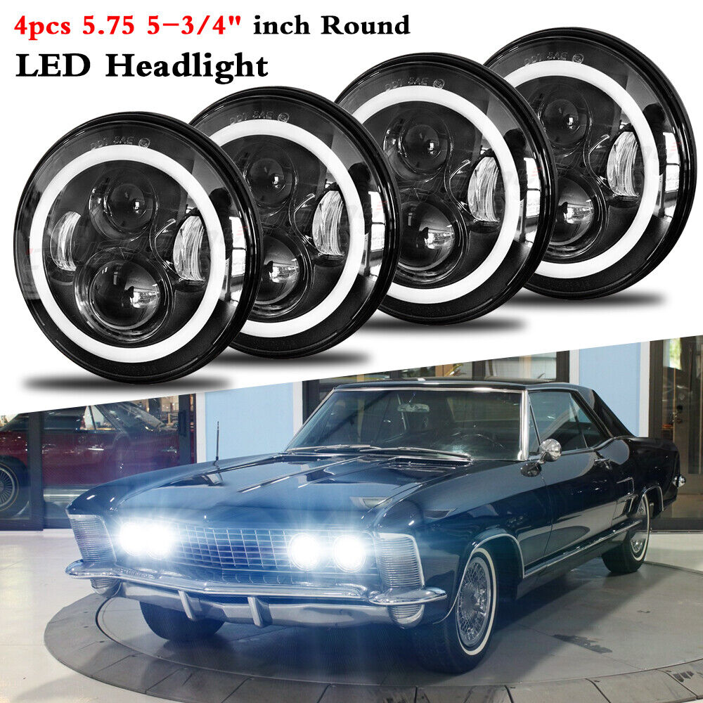 Fit for Buick GS 455 1970-1972 4pcs DOT 5-3/4 5.75" Round LED Headlights HI/LO 
