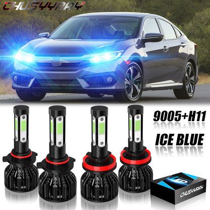 4x 9005 H11 LED Headlight Kit Bulb Combo 8000K Low Beam Super ICE BLUE