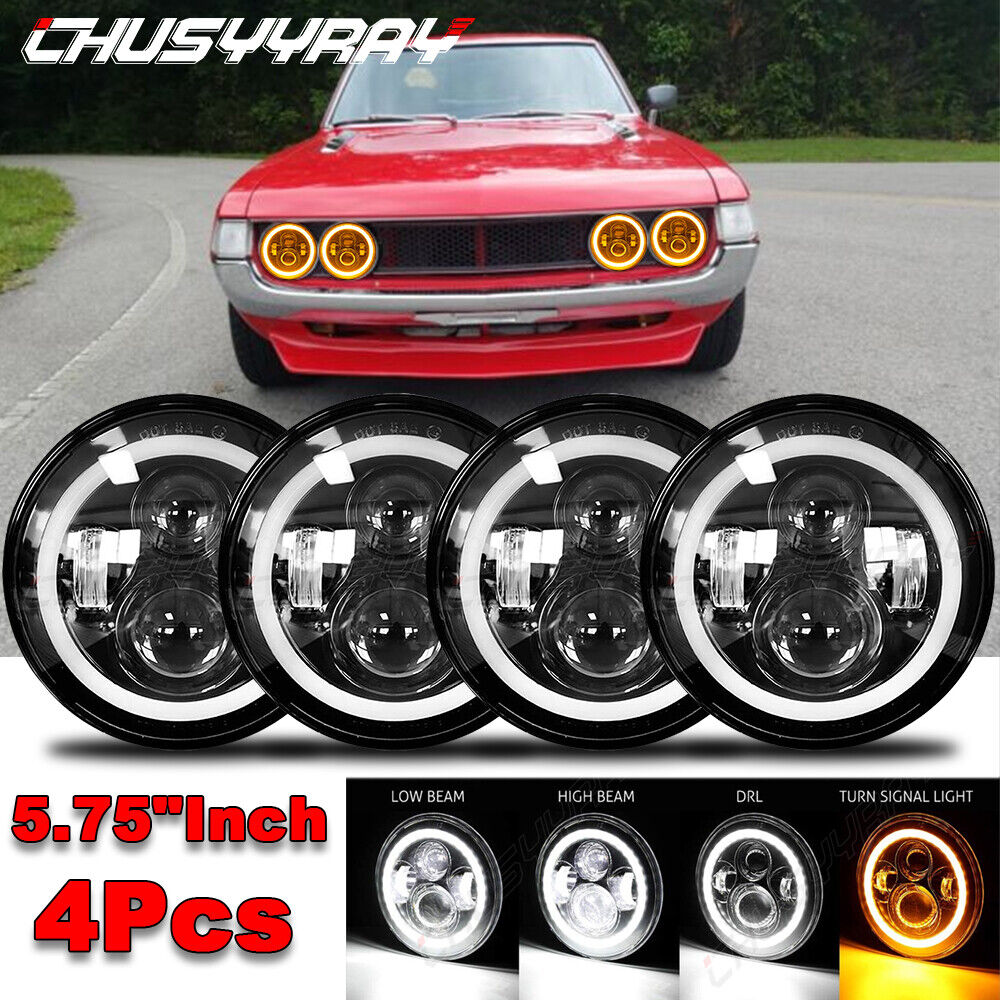 4PCS Black 5 3/4 5.75" Round LED Headlights Headlamp Hi/Lo Beam DRL Turn Signal
