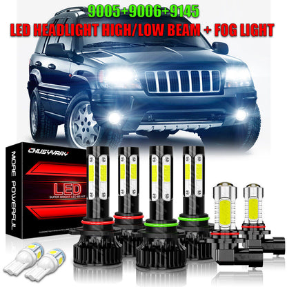 For Jeep Grand Cherokee 2005-2010 -6x 6000K LED Headlights Bulbs + Fog Lights Kit 