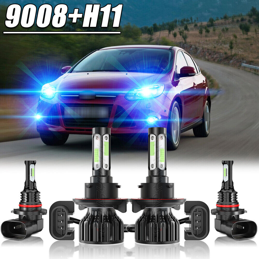 For Ford Focus 2008-2011 LED Headlights Hi-Lo Dual Beam Fog Lamp Combo Ice Blue 