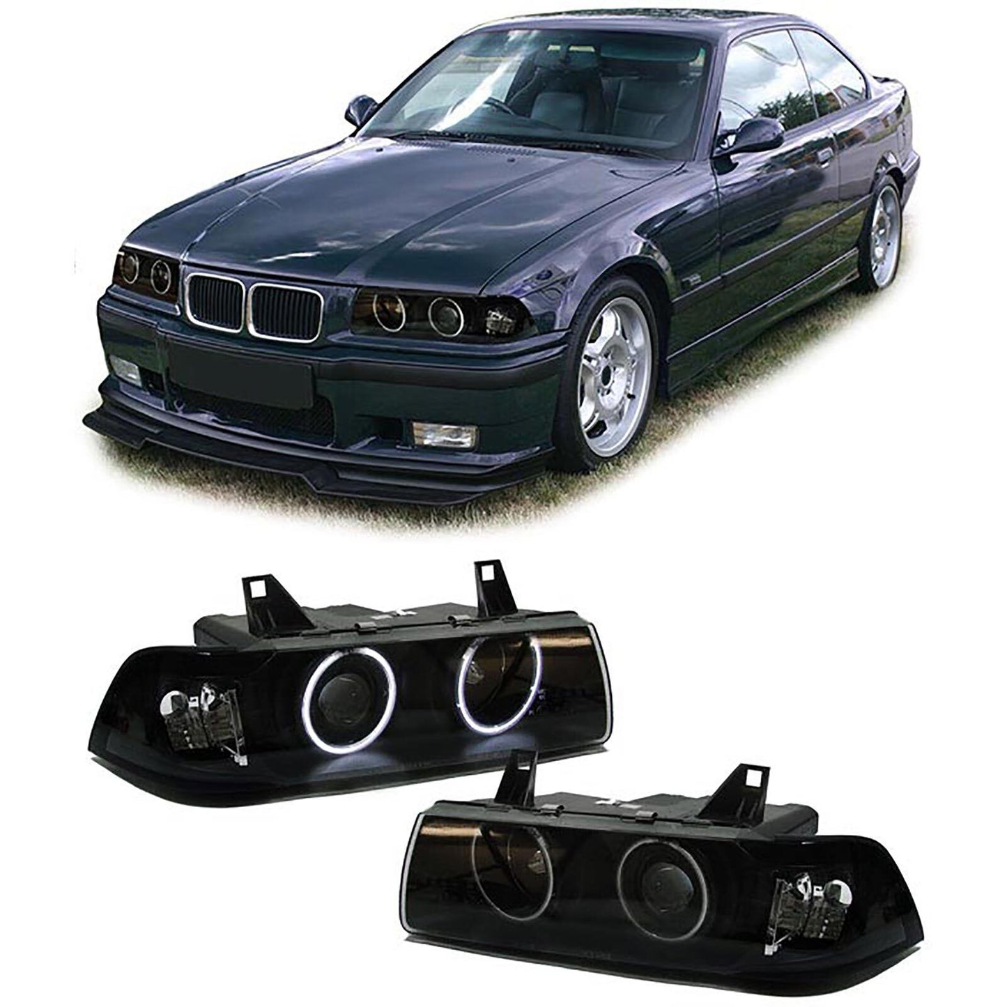 Faro anteriore CCFL Angel Eyes aftermarket compatibile con BMW Serie 3 E36 Coupé Cabrio