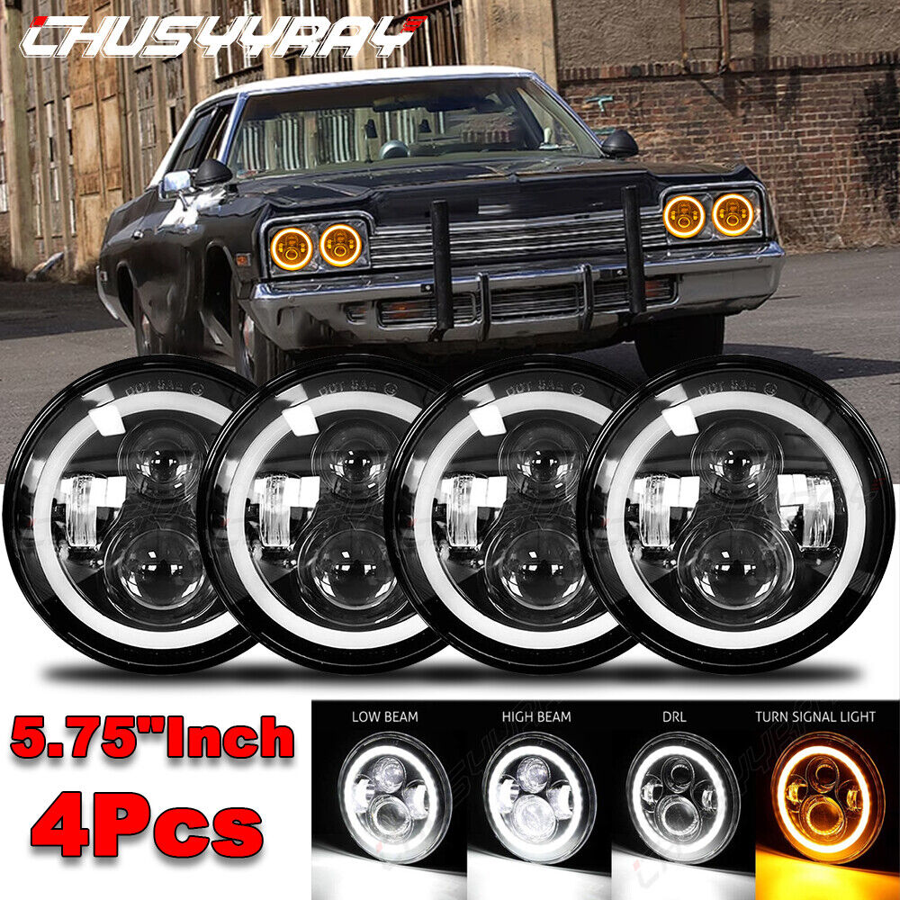 4pcs 5 3/4" 5.75 inch LED Headlights Sealed Beam Ring Angel Eyes Bulbs 