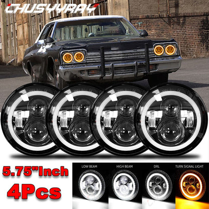 4pcs 5 3/4" 5.75 inch LED Headlights Sealed Beam Ring Angel Eyes Bulbs 
